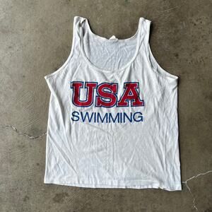 VINTAGE USA SWIMMING TANK TOP SHIRT MUSCLE TEE HEALTHKNIT 80S OLYMPICS MENS M